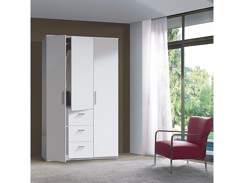 Armario WARD 3 puertas + 3 cajones + 4 estantes blanco 203x117x52 cm