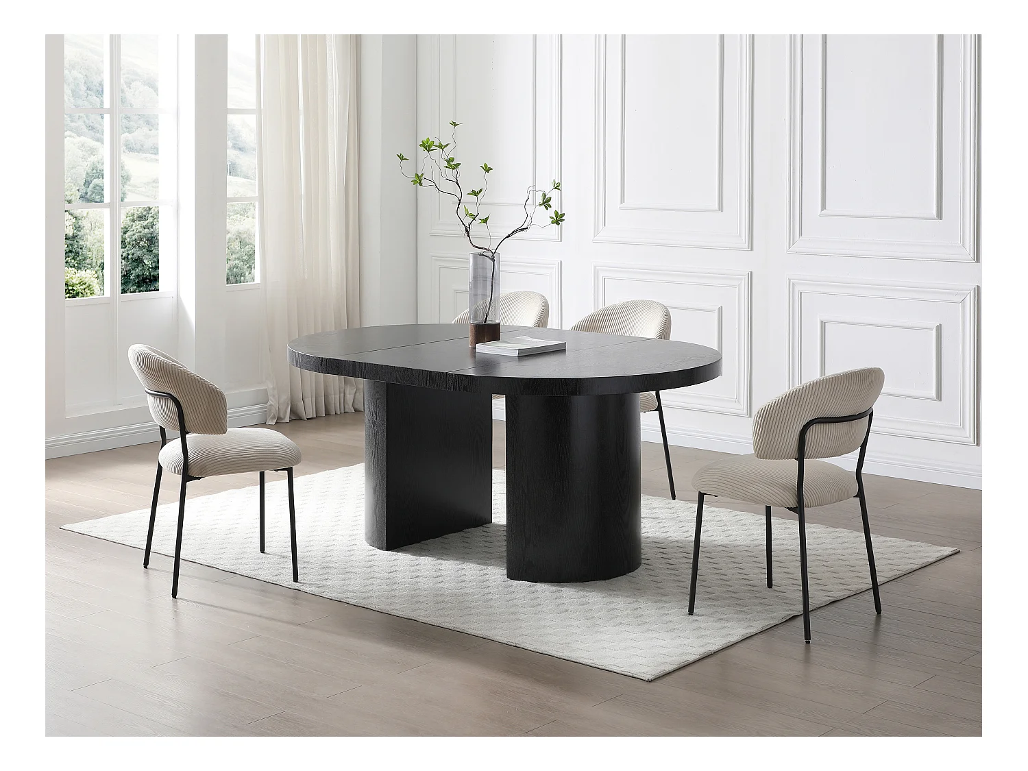 Lot de 6 chaises en velours côtelé et métal noir - Beige - ALAYIS