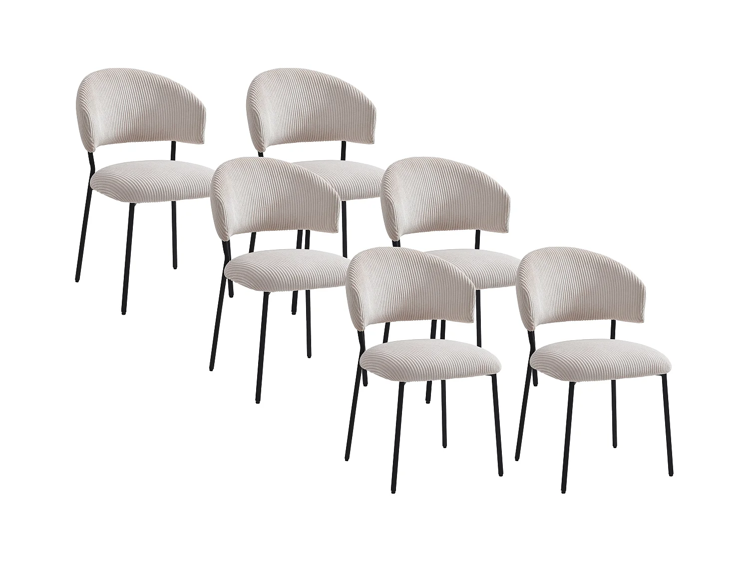 Lot de 6 chaises en velours côtelé et métal noir - Beige - ALAYIS