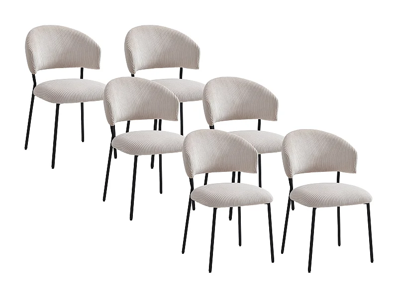 Lot de 6 chaises en velours côtelé et métal noir - Beige - ALAYIS