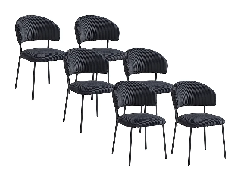 Lot de 6 chaises en velours côtelé et métal - Noir - ALAYIS
