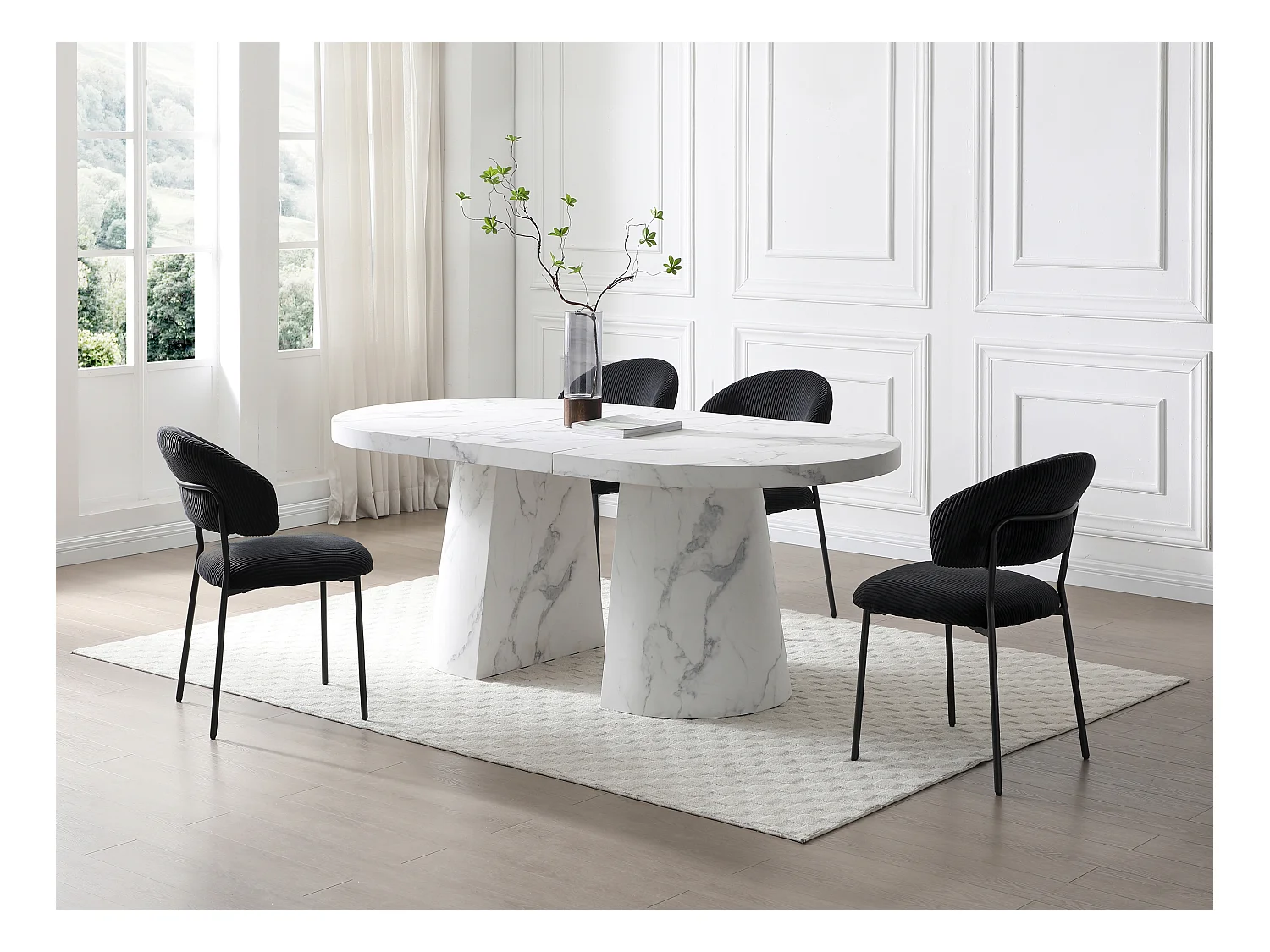 Lot de 6 chaises en velours côtelé et métal - Noir - ALAYIS
