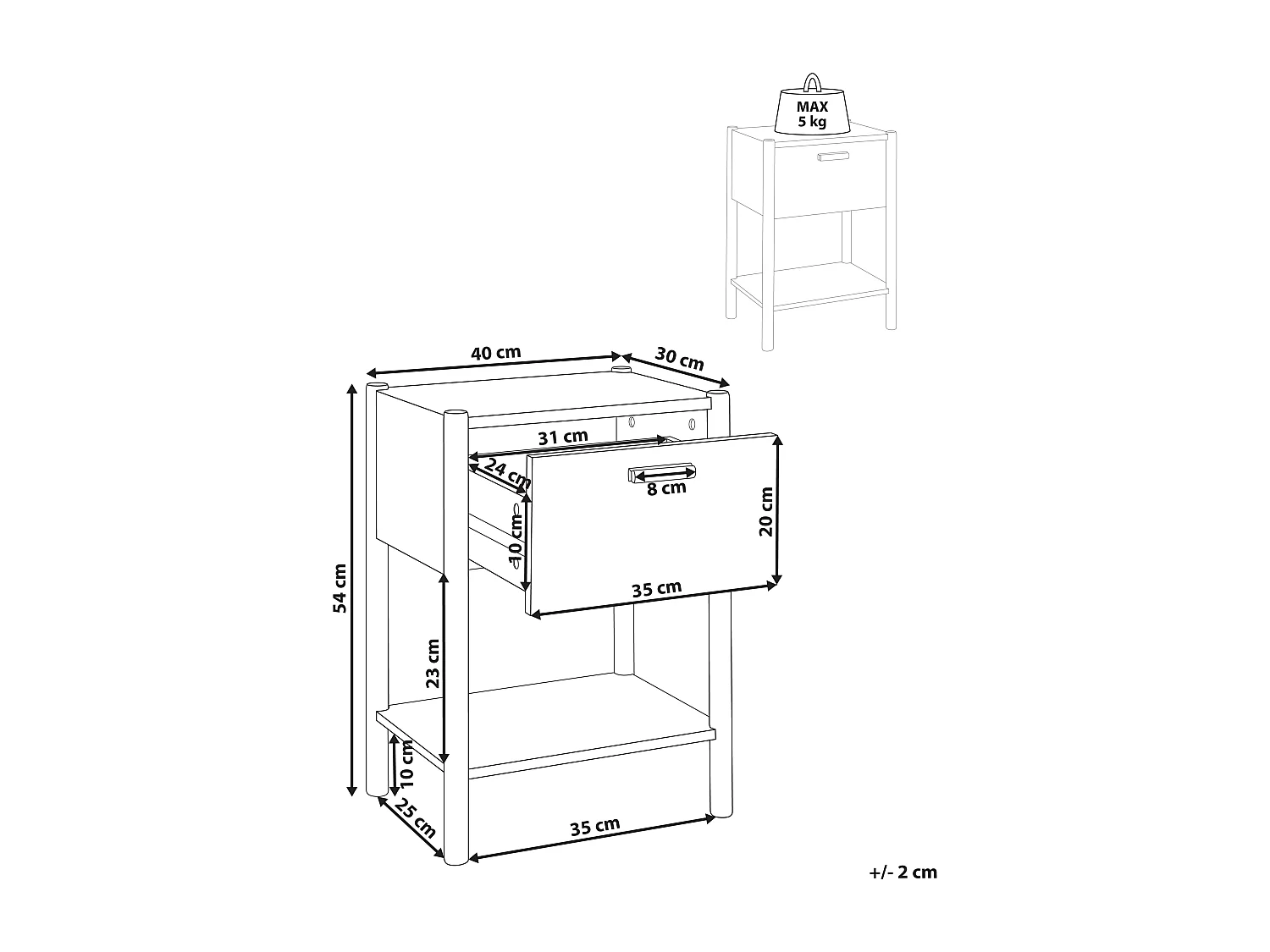 Table de nuit à 1 tiroir HOLDERVILLE Marron clair