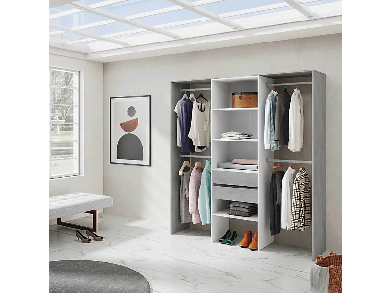 Armario vestidor Drest 4 barras para colgar + 4 estantes + 2 cajones blanco 202x179x50 cm