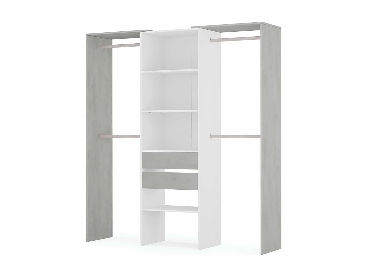 Armario vestidor Drest 4 barras para colgar + 4 estantes + 2 cajones blanco 202x179x50 cm