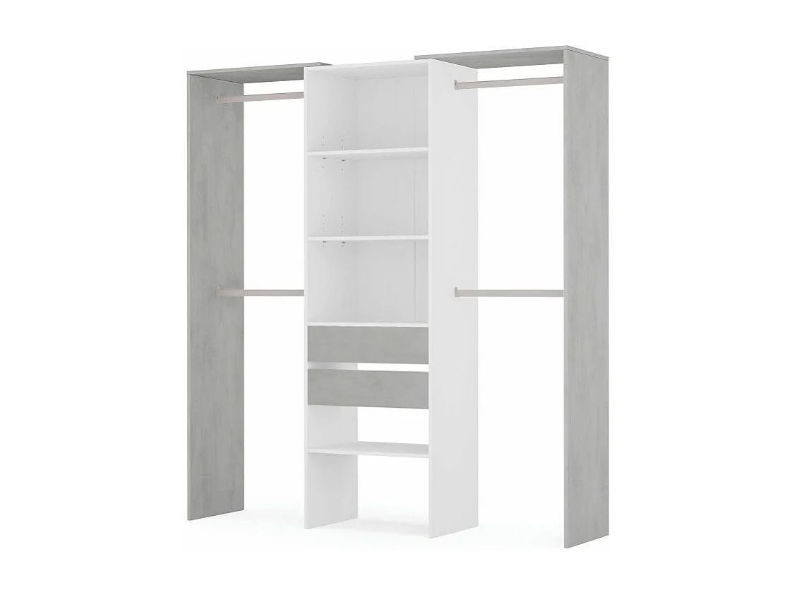Armario vestidor Drest 4 barras para colgar + 4 estantes + 2 cajones blanco 202x179x50 cm