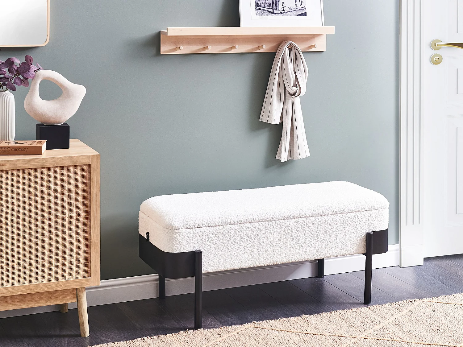 Truhenbank WARREN Chenillegewebe Cremeweiss