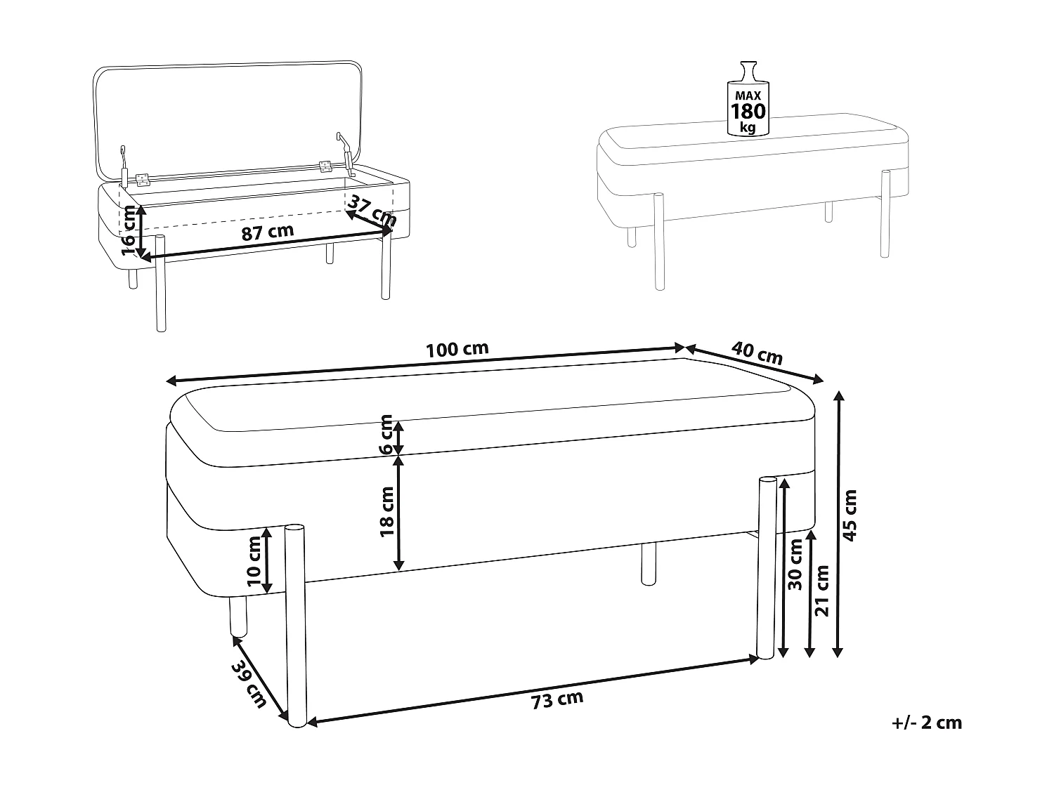 Truhenbank WARREN Chenillegewebe Cremeweiss