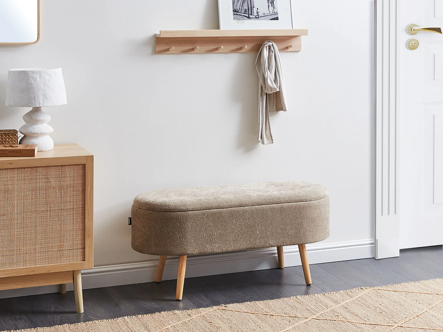 Banc de rangement OKLAHOMA Tissu chenille Marron clair