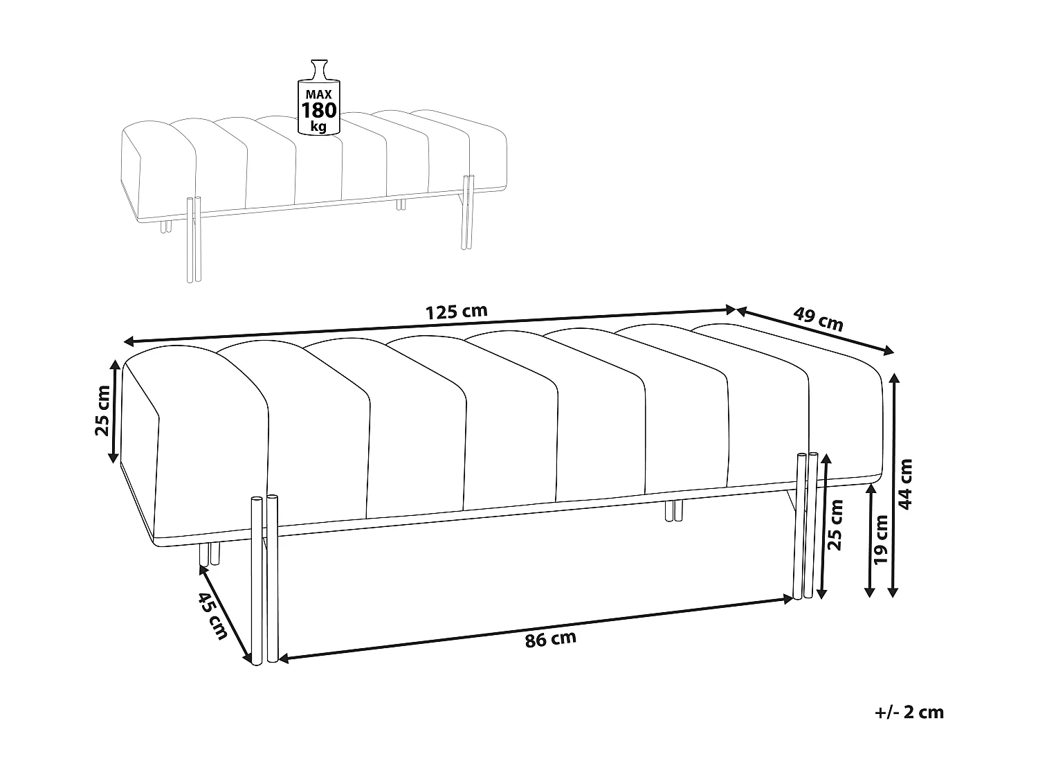 Panchina CAREY Ciniglia Bianco sporco