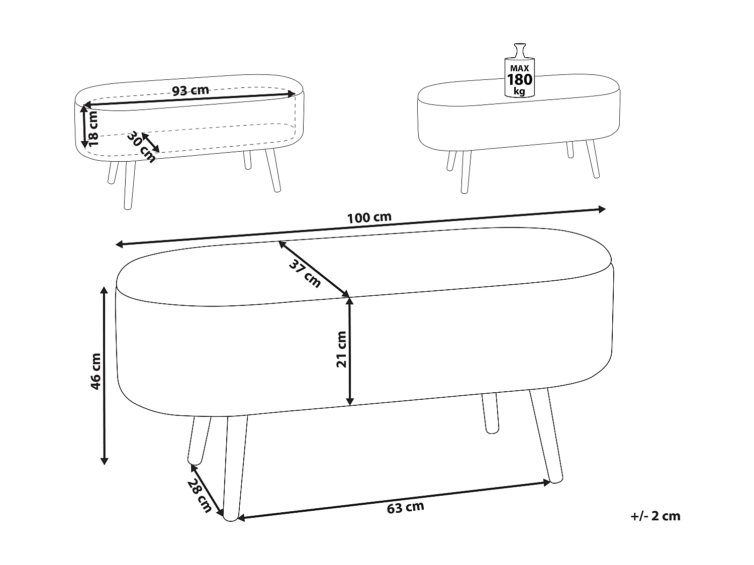 Banc de rangement en tissu blanc cassé OKLAHOMA