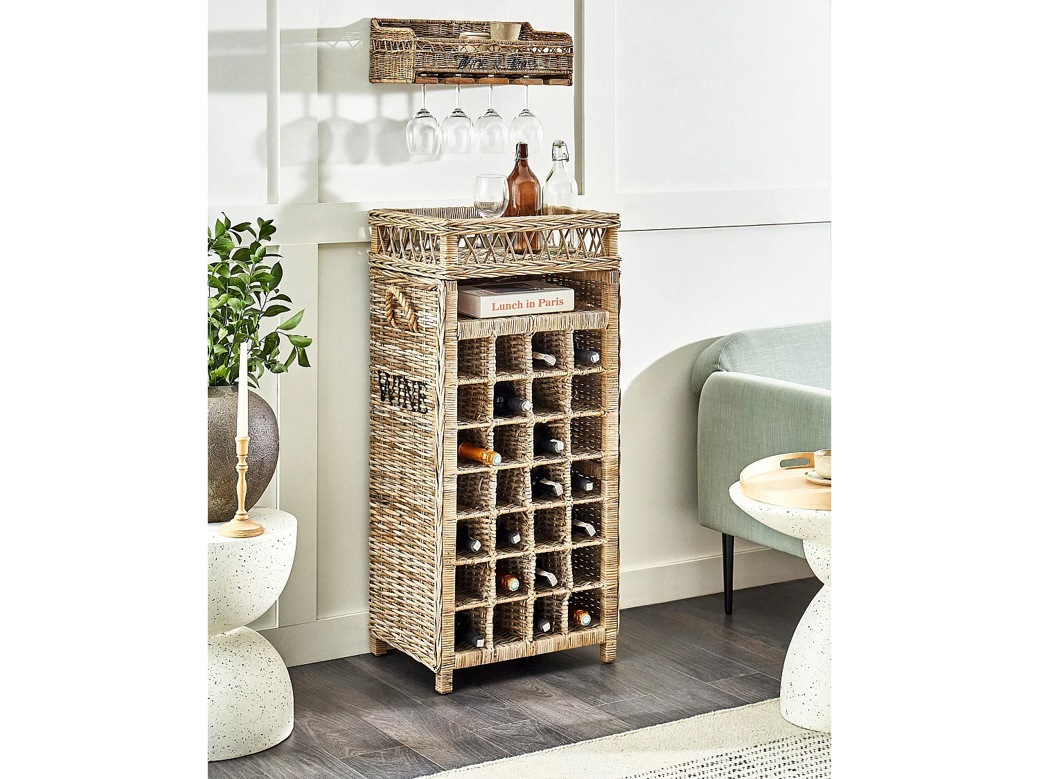 Stojak na wino BASIRA Rattan Naturalny