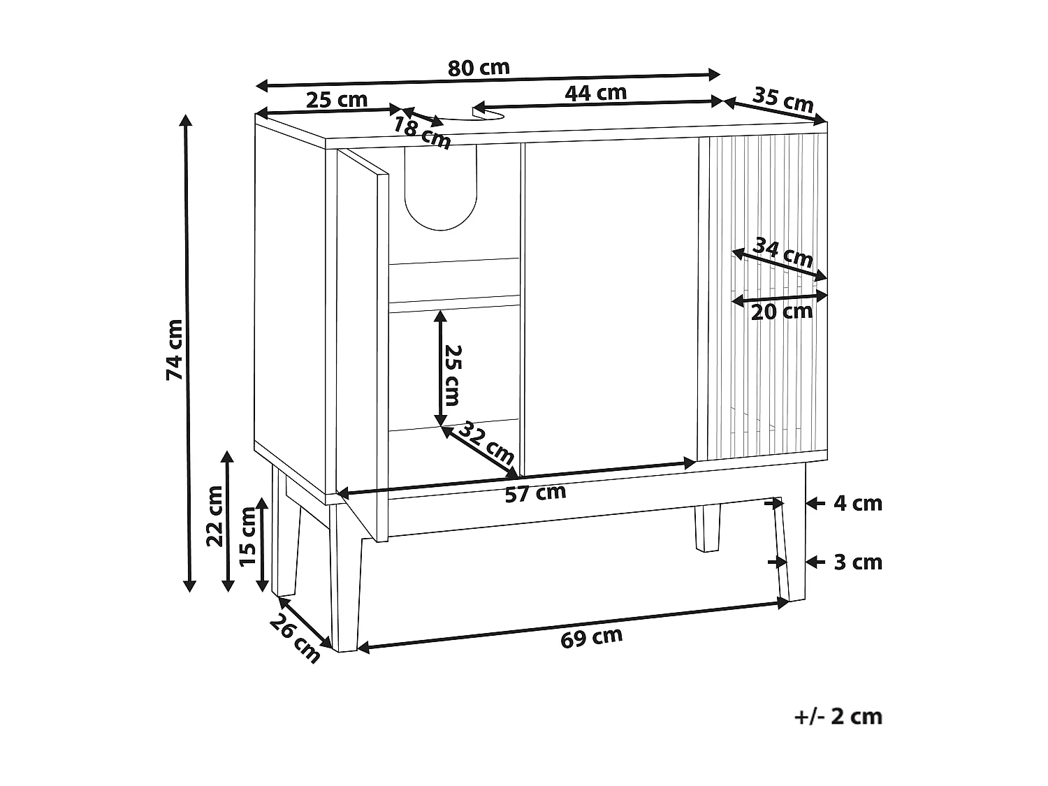 Szafka pod umywalkę NUBES 80 cm 35 cm 74 cm Biały