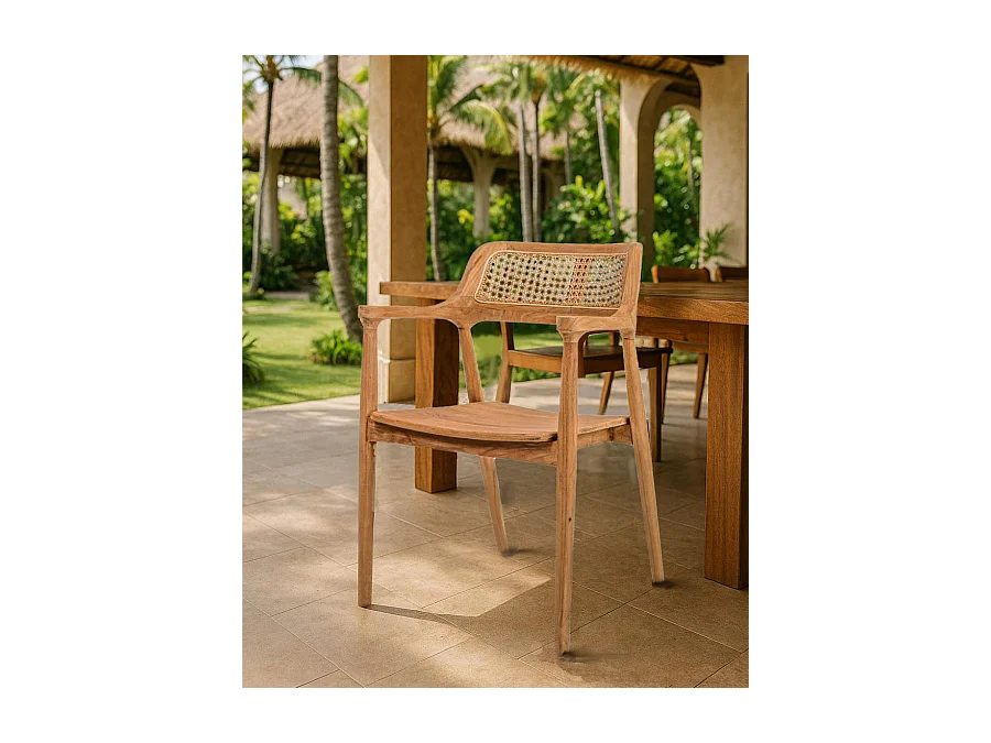 Sienne - Chaise en teck avec détail rotin
