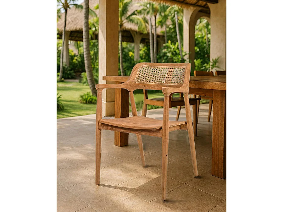 Sienne - Lot de 2 chaises en teck avec détail rotin