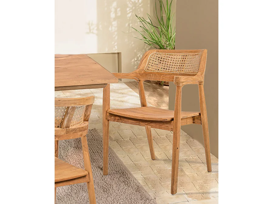 Sienne - Lot de 2 chaises en teck avec détail rotin