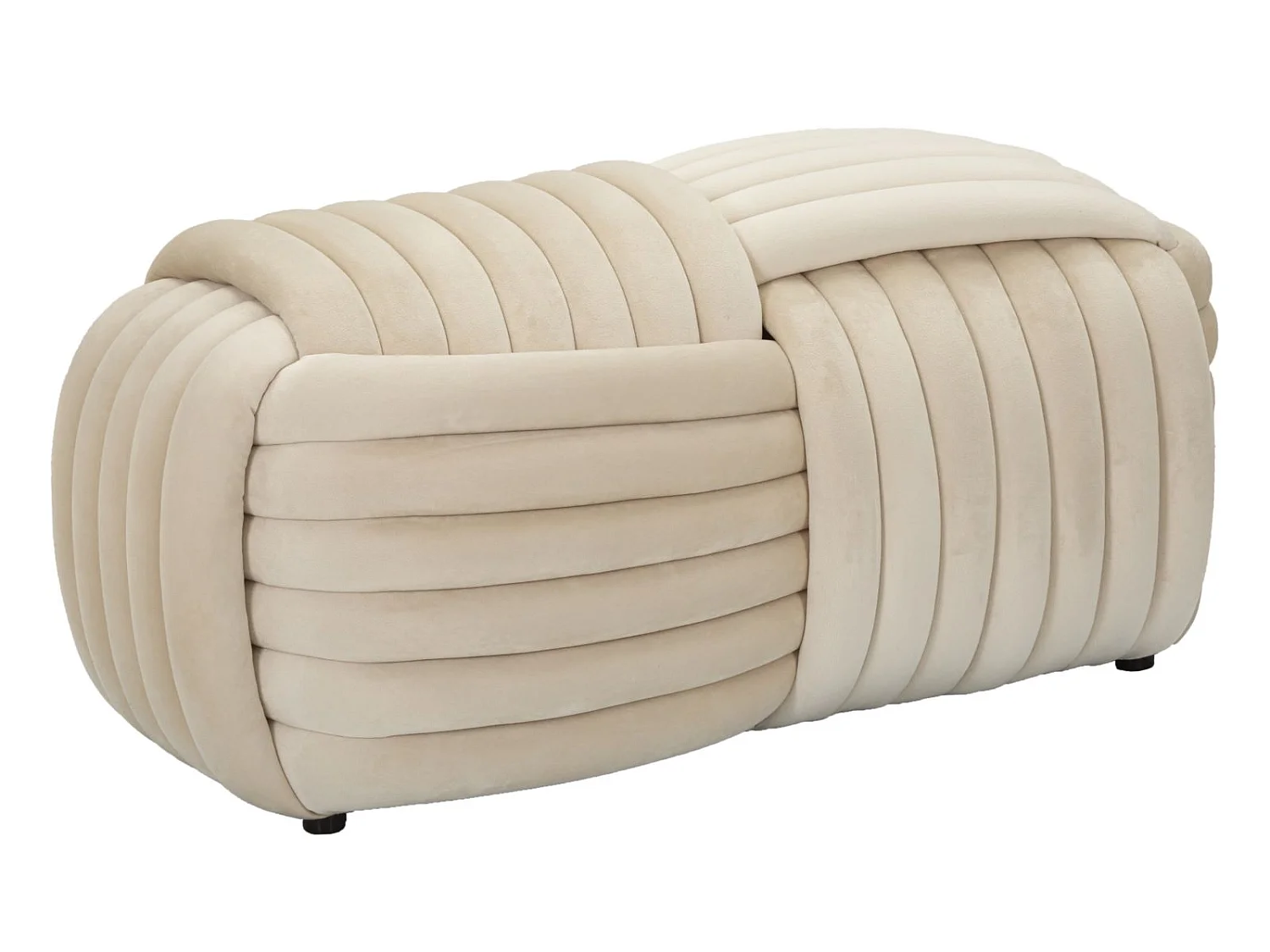 Moderner Design-Pouf aus Samt, geflochten, 90x45x45cm, Softy - Creme