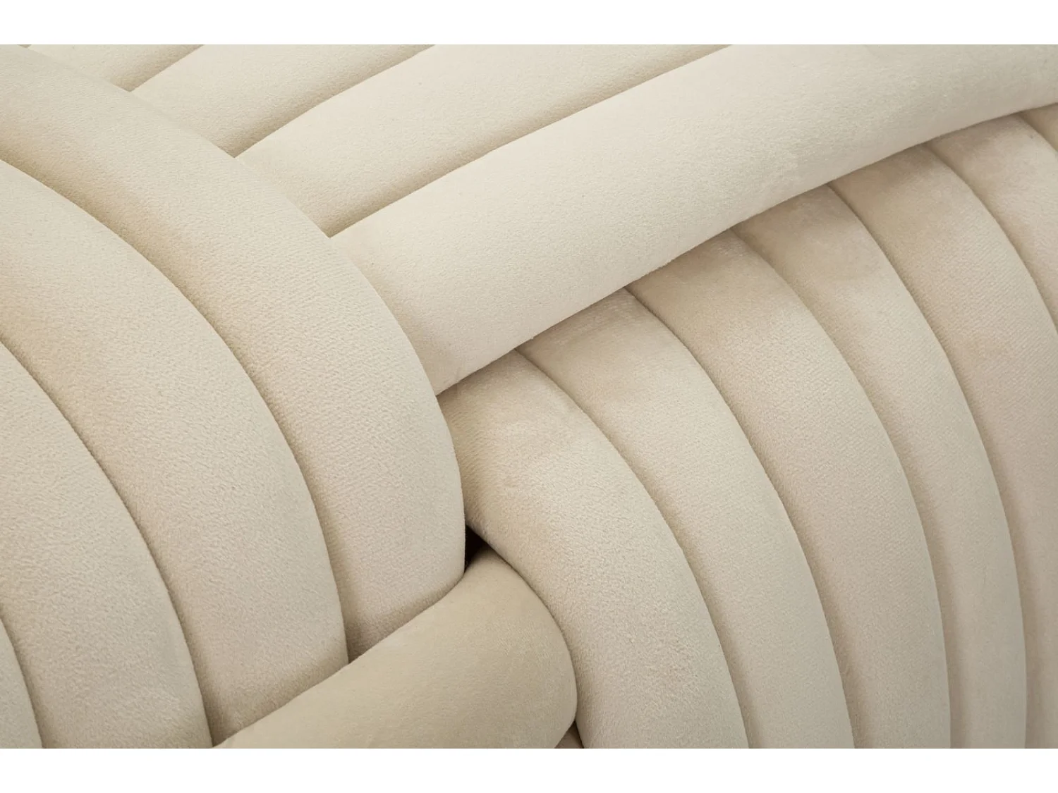 Moderner Design-Pouf aus Samt, geflochten, 90x45x45cm, Softy - Creme
