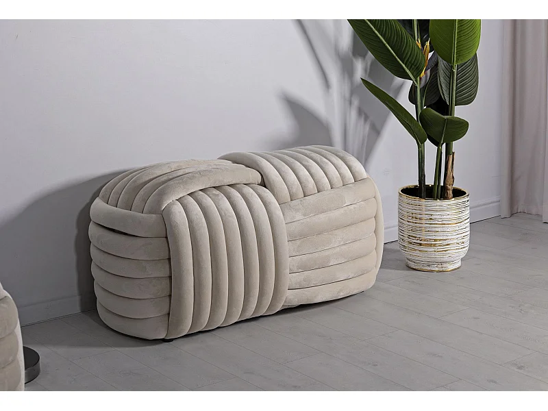Moderner Design-Pouf aus Samt, geflochten, 90x45x45cm, Softy - Creme