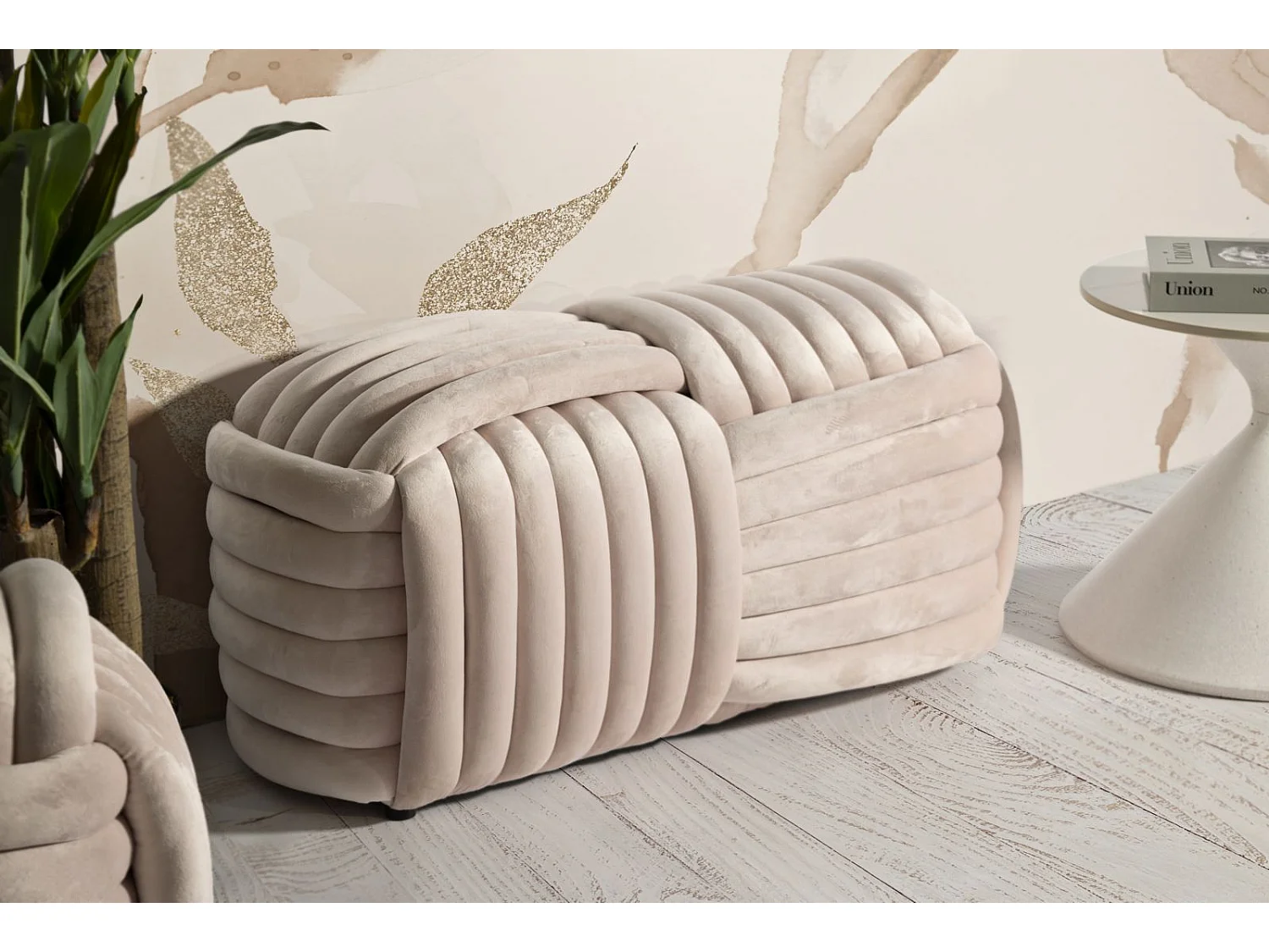 Banc Design en Velours "Softy" 90cm Rose