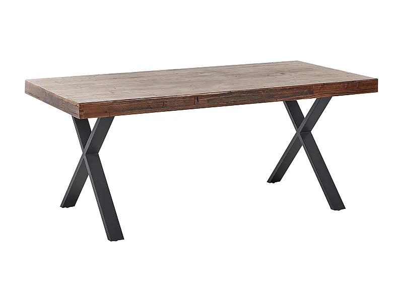 Esstisch Kiefernholz dunkler Holzfarbton 180 x 90 cm schwarze Metallbeine Clifton