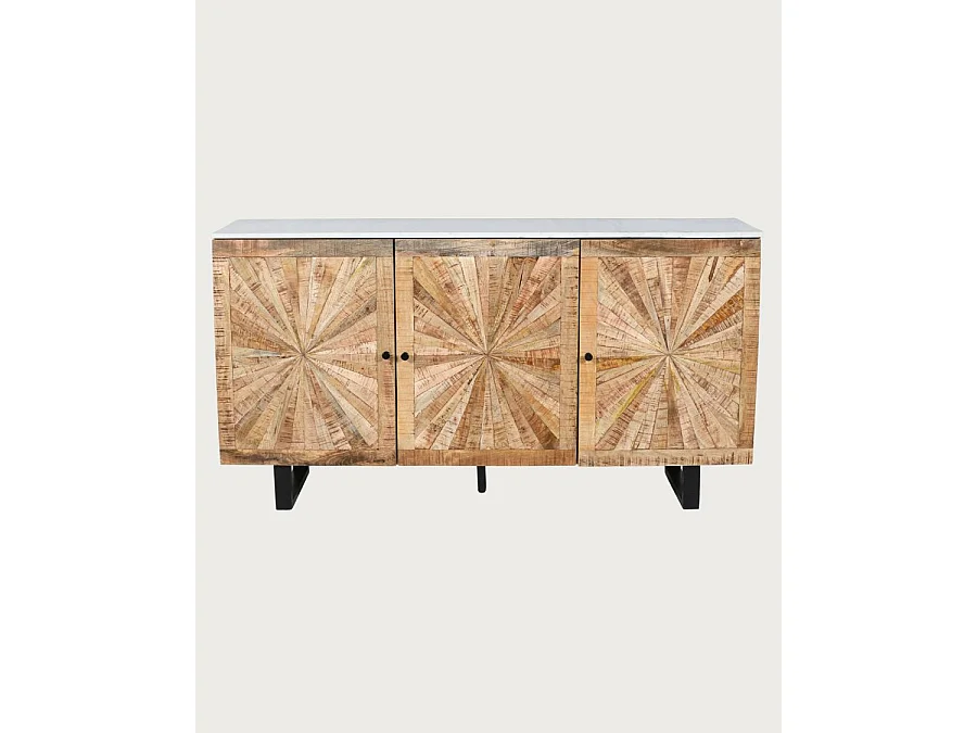 Sunet - Buffet en bois massif et marbre blanc 160 cm