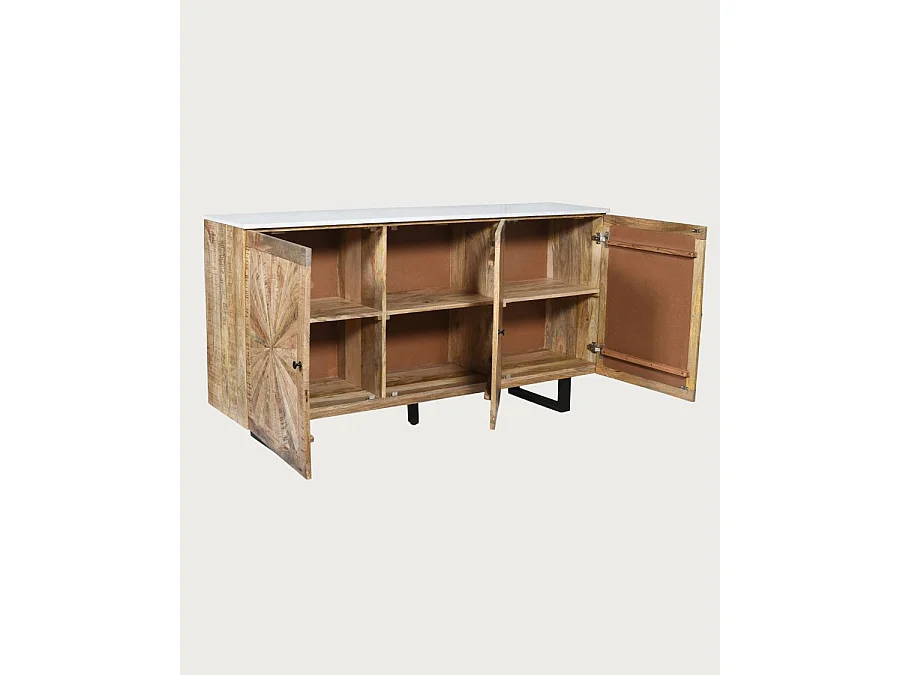 Sunet - Buffet en bois massif et marbre blanc 160 cm
