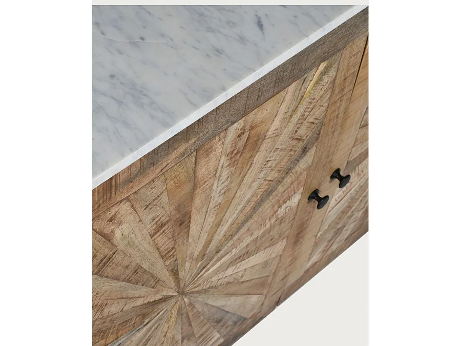 Sunet - Buffet en bois massif et marbre blanc 160 cm