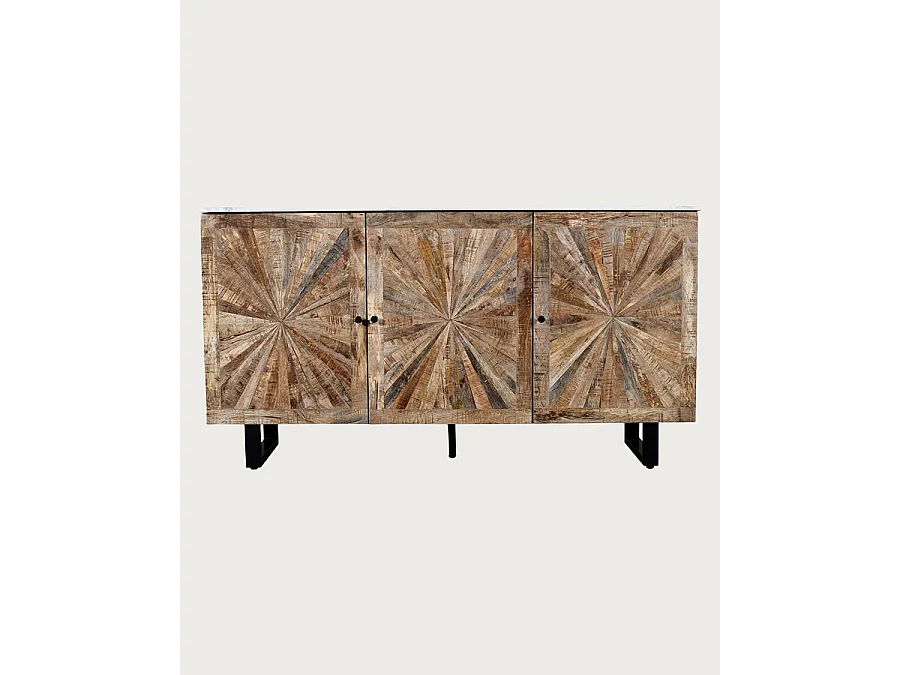 Sunet - Credenza in legno massello e marmo bianco, 160 cm