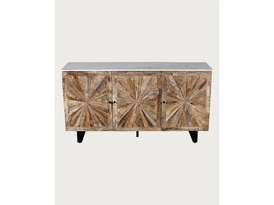 Sunet - Credenza in legno massello e marmo bianco, 160 cm