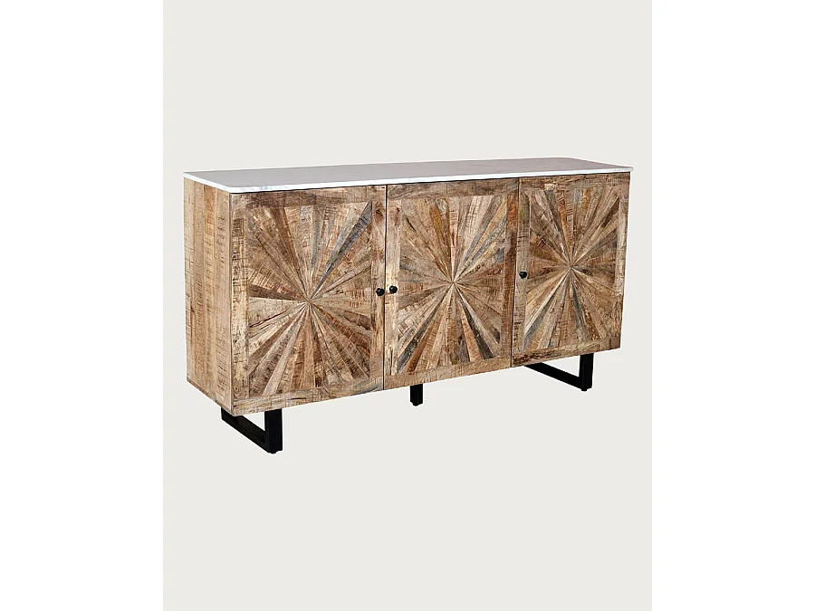 Sunet - Credenza in legno massello e marmo bianco, 160 cm
