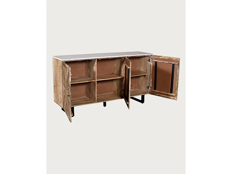 Sunet - Credenza in legno massello e marmo bianco, 160 cm
