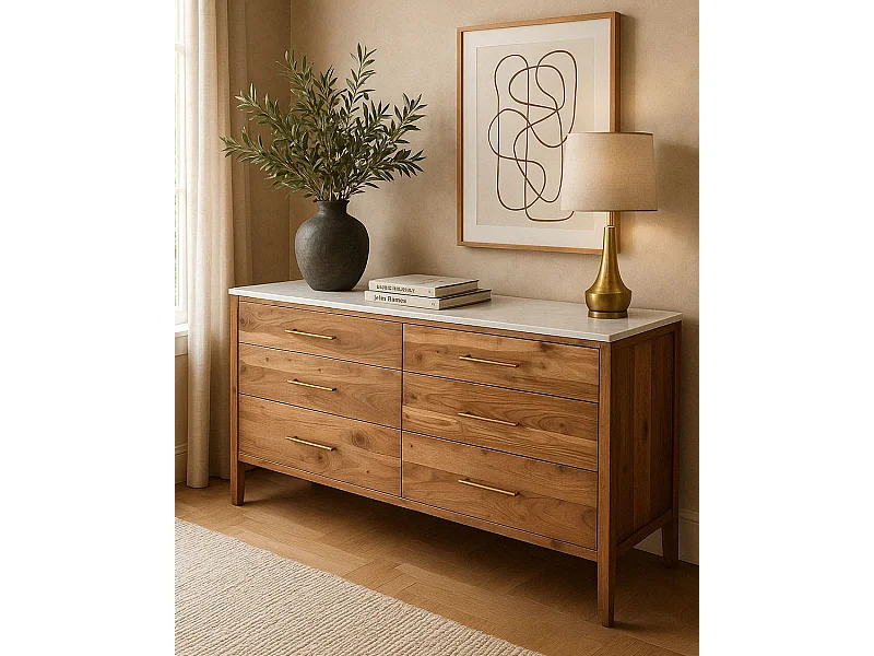 Havena - Commode en bois massif et marbre blanc 173 cm