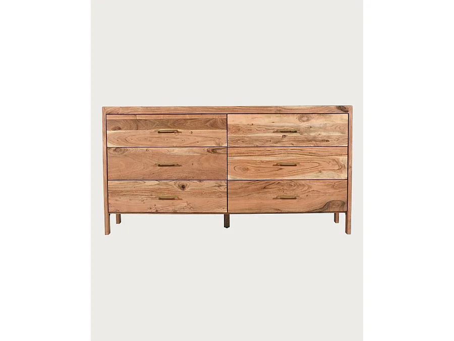 Havena - Commode en bois massif et marbre blanc 173 cm