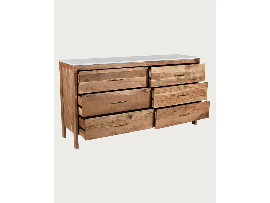 Havena - Commode en bois massif et marbre blanc 173 cm