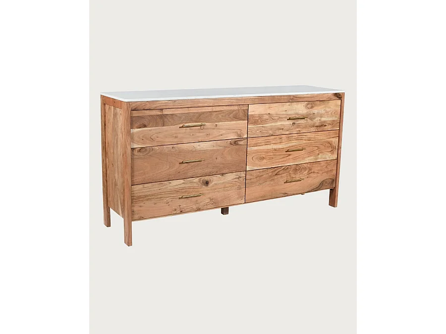 Havena - Commode en bois massif et marbre blanc 173 cm