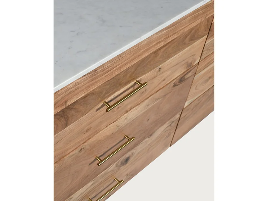 Havena - Commode en bois massif et marbre blanc 173 cm