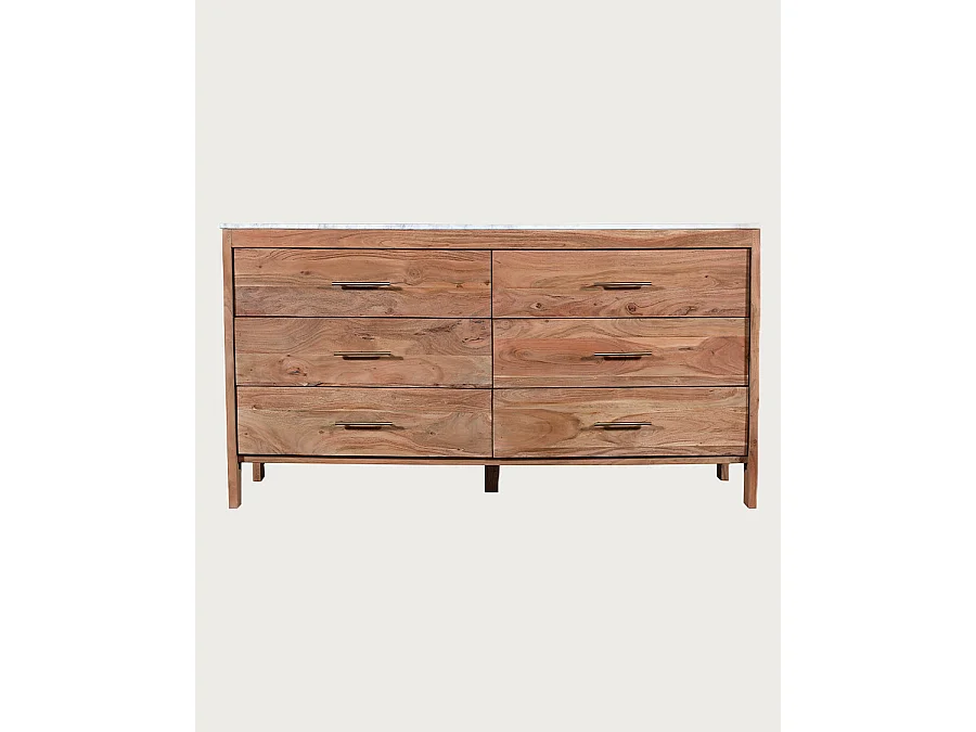 Havena - Commode en bois massif et marbre blanc 150 cm