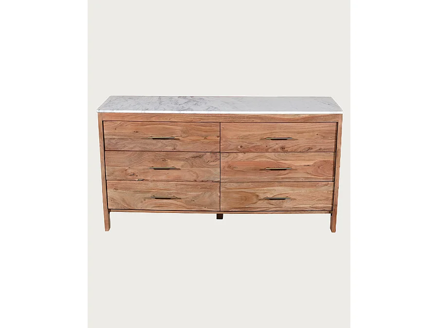 Havena - Commode en bois massif et marbre blanc 150 cm
