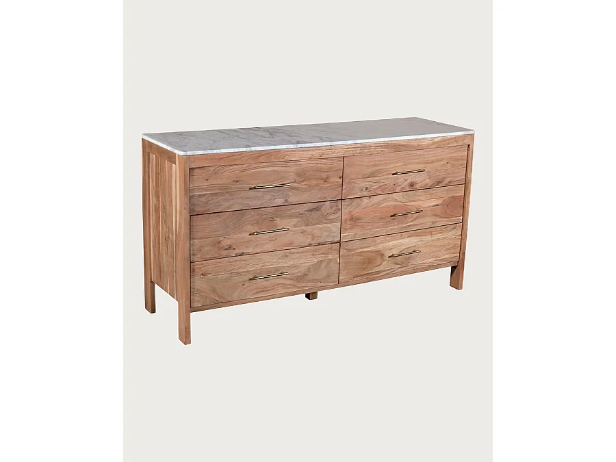 Havena - Commode en bois massif et marbre blanc 150 cm