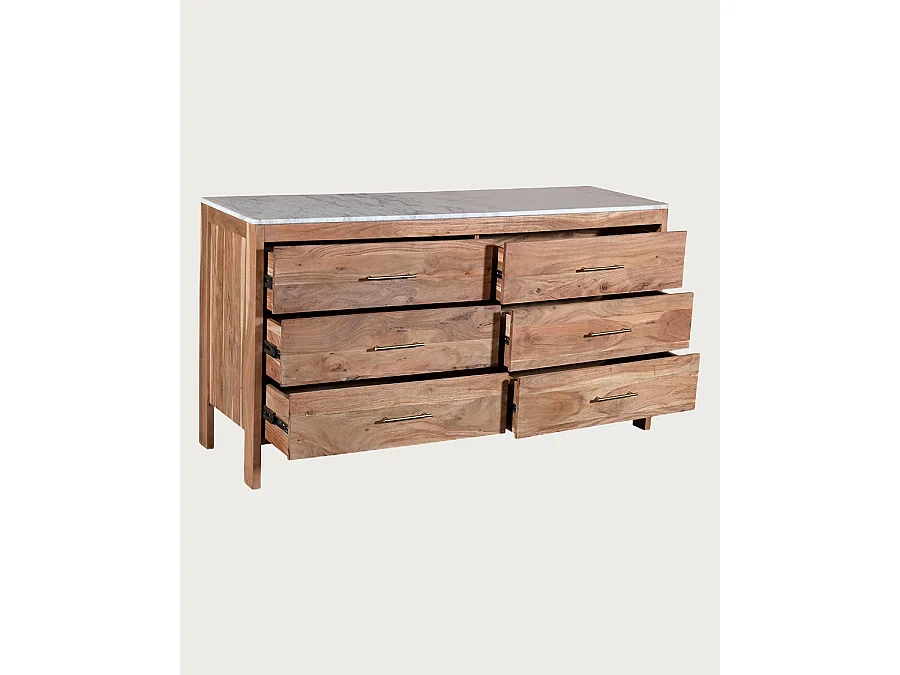 Havena - Commode en bois massif et marbre blanc 150 cm