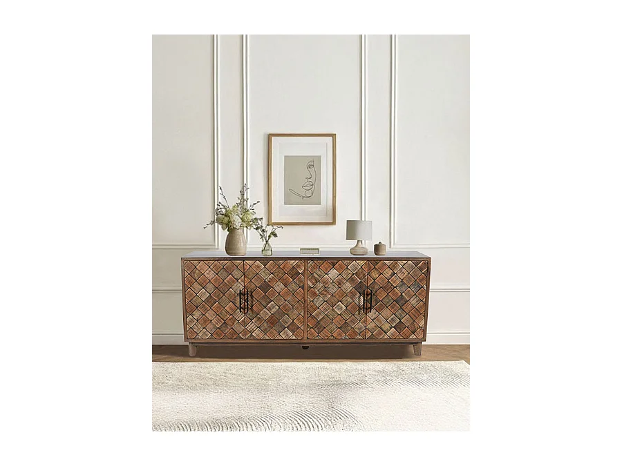 Argylle - Buffet bas en bois massif avec motif métal