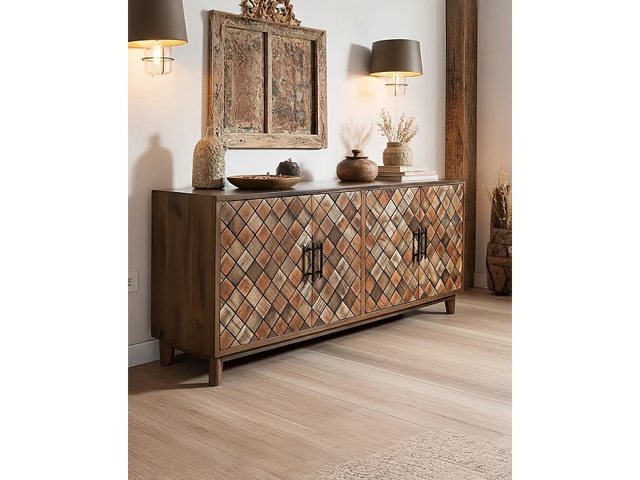 Argylle - Buffet bas en bois massif avec motif métal