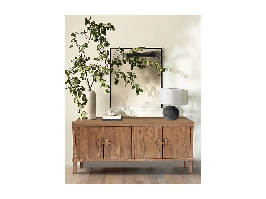 NARA- Buffet bas en bois massif de Sungkai 170 cm - Style asiatique