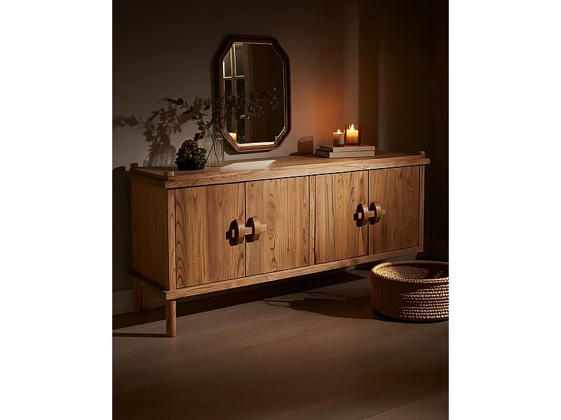 NARA- Buffet bas en bois massif de teck 170 cm - Style asiatique