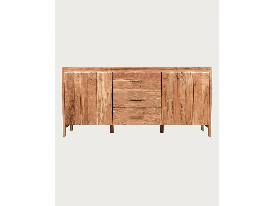 Havena - Buffet en bois massif et marbre blanc 180 cm