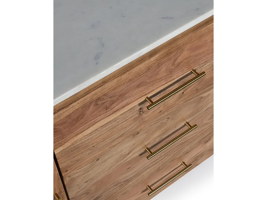 Havena - Buffet en bois massif et marbre blanc 180 cm