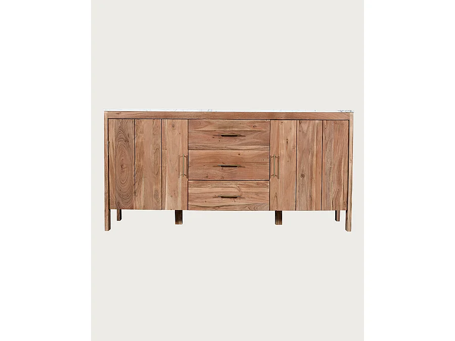 Havena - Buffet en bois massif et marbre blanc 180 cm