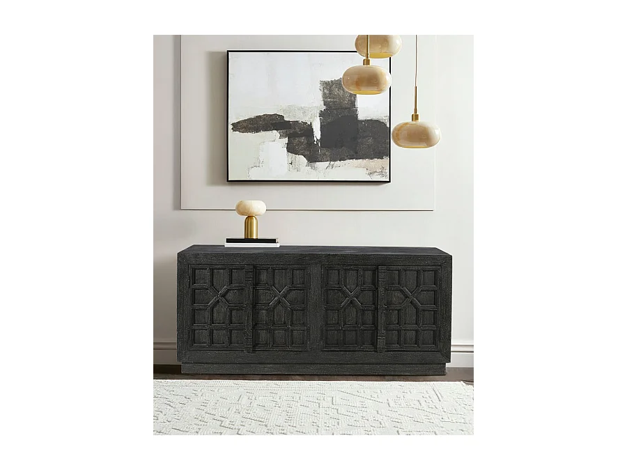 Zaraya - Buffet bas sculpté en bois massif de manguier 185 cm