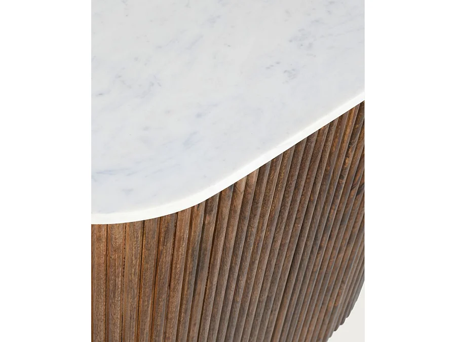 Céline - Buffet 2 portes en bois massif de manguier et marbre blanc 65 cm